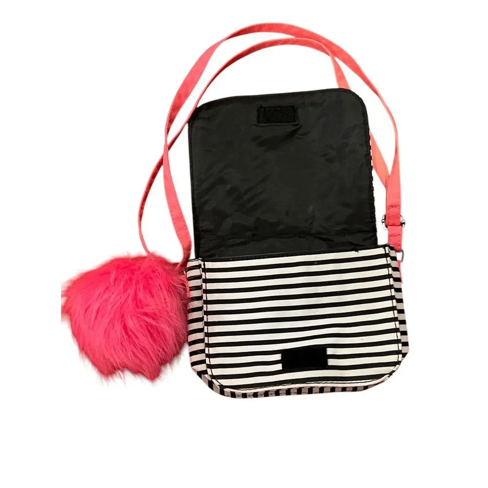 Emojination 2 Emoji Flip Sequins Black White Striped‎ Purse Pink Ball 6